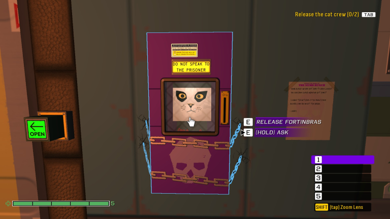 Image of a cat locked in a purple box from the video game Skin Deep.