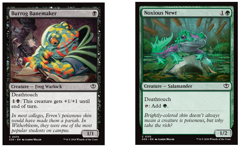An image of the Magic: The Gathering cards "Burrog Banemaker" and "Noxious Newt"